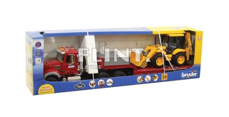 Veoauto MACK Granite (93,5x18,5x26,5cm) + laadur JCB 4CX (52x16x18,5cm) Bruder
