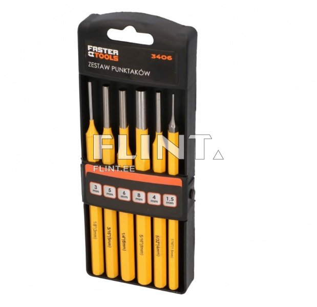 Komplekt sisaldab kuut erineva suurusega punkterit, millel on kollased käepidemed ja metallist otsikud. Tooted on asetatud mustasse plastikust pakkesse, millel on selged mõõtude etikettid.