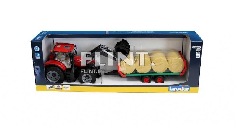 Traktor Case Optum 300 CVX + laadur + palliveohaagis (77x15,5x15,5cm) Bruder