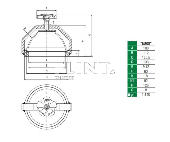 Toode on veetoru sulgeventiil, millel on oktagonaalne kuju ja kõrgus 126 mm. Ventili ülaosas on kruvi, mis on seadistatud veevoolu sulgemiseks ja avamiseks. Tootel on hästi nähtavad mõõtude juhised ja tootja informatsioon.