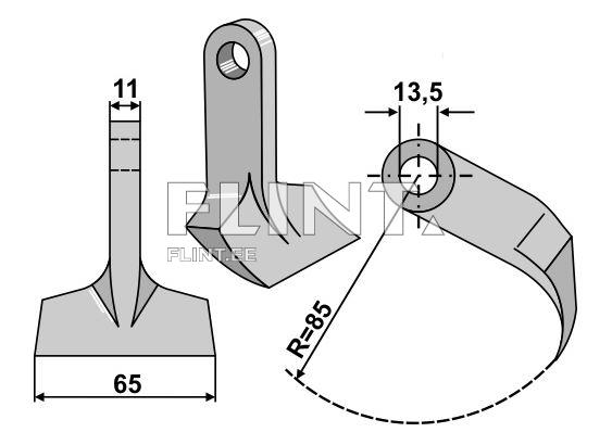 Tasandusniiduki vasar (65x10mm; R85; ava 13mm) (Peruzzo Koala, Fox Cross, Scorpion) 05030030