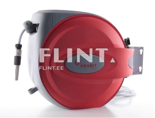 Toode on seinakinnitusega kaabelreeling, millel on punane ja hall korpus. Kinnitusdetailid on ühelt poolt nähtavad.